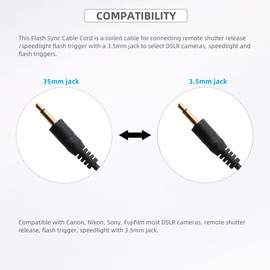 3.5mm to 3.5mm Flash Sync Cable Cord Camera Shutter Release Remote Control Cable Speedlight Trigger Connect Spring Coiled Wire for Canon Nikon Sony Most DSLR Camera