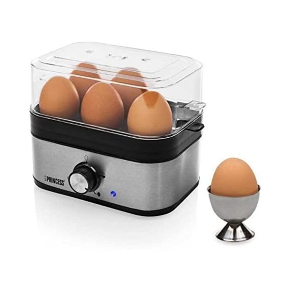 Princess 01.262041.01.001 Egg Cooker 350 Watt for 1-6 Eggs with Hardness Adjustment, Silver, Black