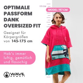 WAVE HAWAII "Peniche" Bath Poncho for Men and Women, Size S 145-175 cm, 95% Cotton Surf Poncho for Adults, Terry Towelling Poncho Towel, High Water Absorption, Changing Aid Beach Adults, peniche