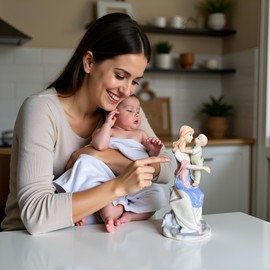 MTME Porcelain Figurines, New Mother and Sleeping Baby, Wedding Gift, Memorabilia, Sculpture Home Decor (Standing)