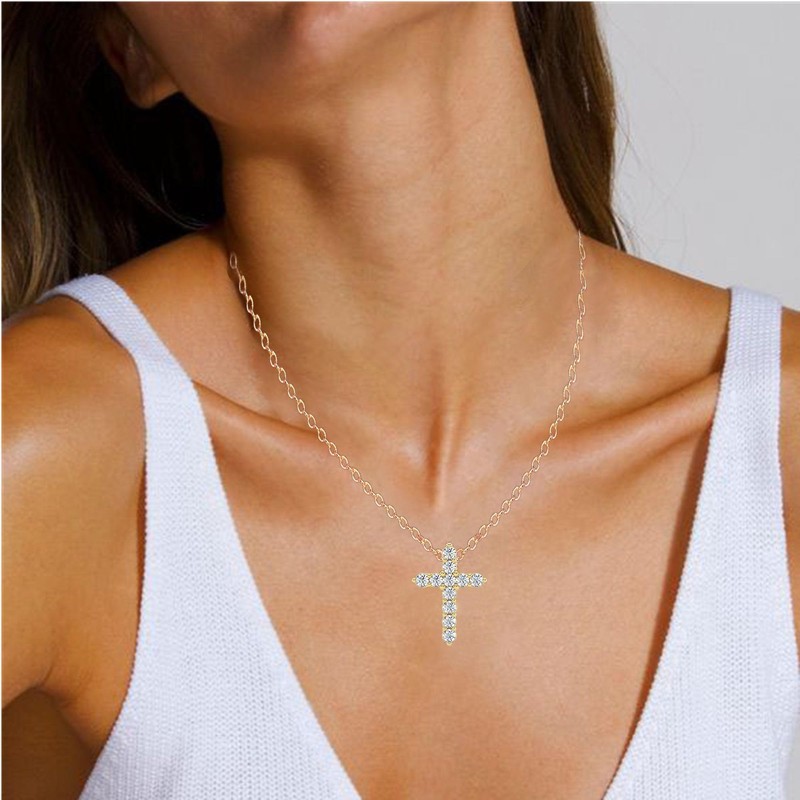 Auyisci Cross Necklace for Women | 14K Gold Plated Cross