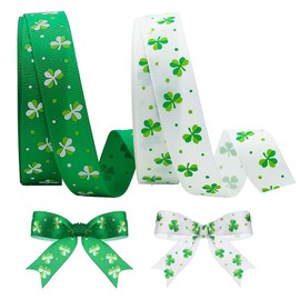 2 Rolls 20 Yards Clover Ribbon Irish Clover Pattern Fabric Ribbon 7/8 Inch Gift Wrapping Ribbon DIY Craft and Sewing for Gift Wrapping Bow Wreath DIY Craft Sewing Party Decor