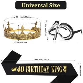 Araluky Happy 40th Birthday Decorations for Men, 40th Birthday King Crown & Sash & Eyeglasses Set Forty Mens Bday Decorations