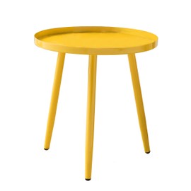 Kings Brand Furniture – Round Metal Side End Table, Nightstand Accent Table, Pedestal Plant Stand for Bedroom Living Room, Yellow