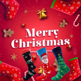 BISOUSOX Mens Christmas Socks Crazy Funny Dress Colorful Novelty Warm Winter Socks Christmas Gifts for Men Women