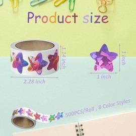 Star Stickers for Student Reward, 500pcs Glitter Star Stickers for Behavior Chart Crafts Clothes DIY Student Planner，8 Colors Reward Stickers for Teacher Parents Classroom School