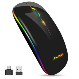 Wireless Bluetooth Mouse Slim Mouse USB Portable 2.4G LED Mouse with Two Modes (Bluetooth 5.0 and Wireless 2.4G) for Laptop PC Mac OS Android Windows (Black)