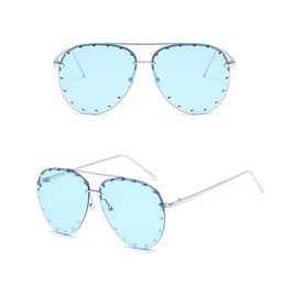 Fashion Culture Unisex Affair Studded Aviator Sunglasses Colorful Lens (Blue)