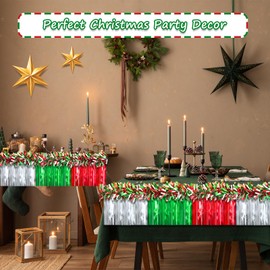 16 Pcs Christmas Parade Float Decorations Including 8 Pcs 9.9 ft Red Green and Silver Metallic Foil Fringe and 8 Pcs 9.9 ft Tinsel Garlands for Christmas Party Car Decorations