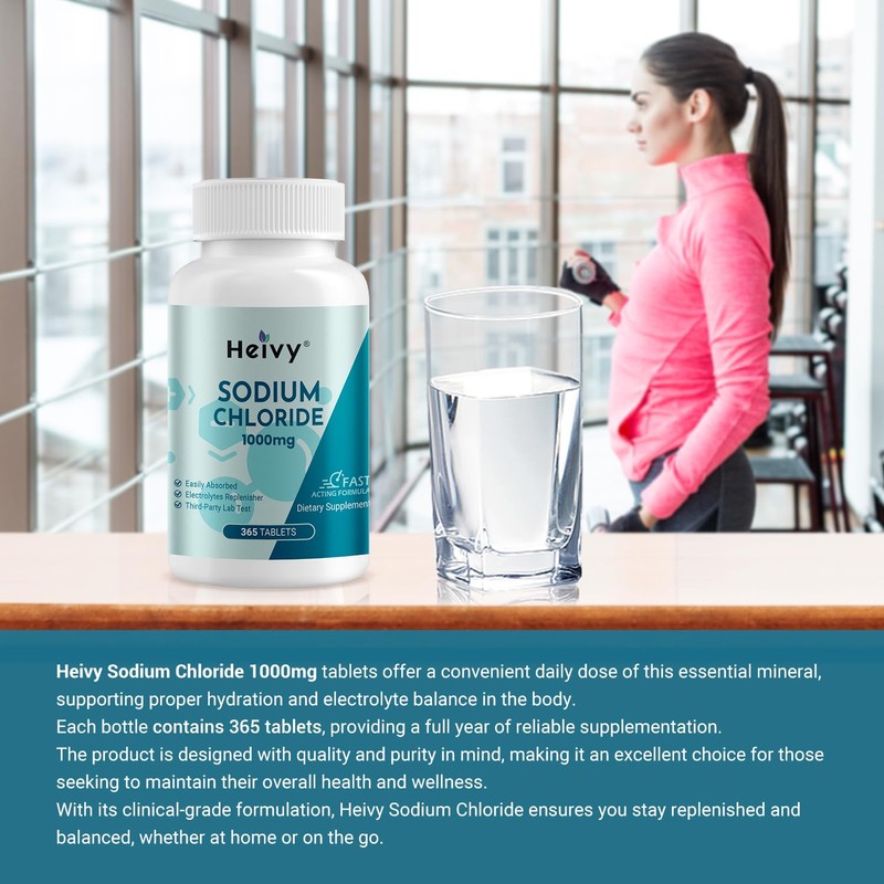 Heivy Sodium Chloride Tablets 1000mg - Pure Salt Tablets, 365