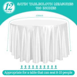 fani 12 Pack 120 Inch White Satin Tablecloth - Premium Bright Silky Round Tablecloth Overlay Smooth Fabric Table Cover, Table Decoration for Wedding Party Banquet Events Restaurant Kitchen Dining