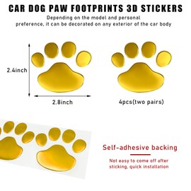 Suvnie 4 PCS Bling Dog Paw Car Decal, Crystal Rhinestone Dog Paw Print Stickers, Auto Bumper Window Laptops Decor Emblem Decal, Sparkly Exterior Car Accessories for Women Girls (Golden)