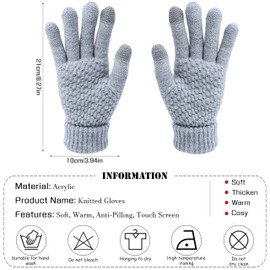 Drokenle Women Winter Gloves, Warm Soft Touchscreen Gloves Thermal Knit Fleece Lined Glove Elastic Cuff Womens Gloves for Cold Weather (Grey)