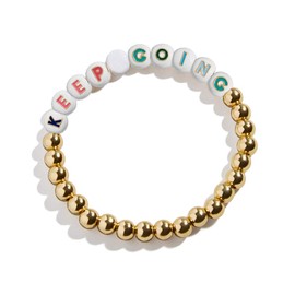 14K Gold Plated Beaded Bracelets Letter Stretch Dainty Stackable Bracelet for Women, one size, Metal, no gemstone