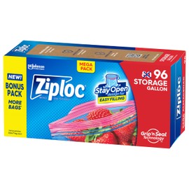 Ziploc Gallon Food Storage Bags, Stay Open Design with Stand-Up Bottom, Easy to Fill, 96 Count