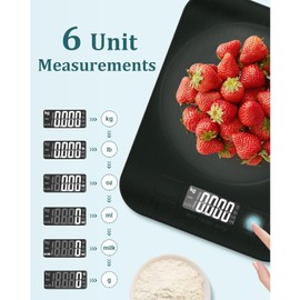 Báscula de Cocina Digita, Báscula Digital 5kg - MedicióN Precisa Hasta 1g, Estilizada Y Delgada Balanza Para Alimentos, Pantalla Lcd, FuncióN De Tara (Negro-5kg)