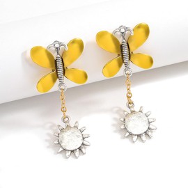 Vintage Yellow Butterfly Sun Dangle Earrings for Women, Elegant Summer Metal Jewelry Gifts for Birthday Wedding Party Accessories or Daily Wear