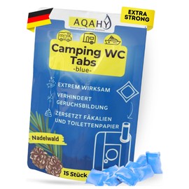 AQAHY Camping Toilet Additive - Tabs Blue Extra Strong - Coniferous Forest Toilet Drops - Chemical Toilet Tabs Removes Unpleasant Odours - Made in Germany