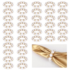 60pcs Pearl Napkin Rings, Gold Imitation Pearl Napkin Holder Beaded Serviette Buckles Home Dinner Table Decor for Wedding Banquet Birthday Party Supplies