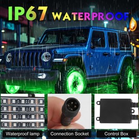 DEERMOTO 4PCS 15.5inch RGB LED Wheel Rim Lights with Bluetooth and Remote Control,Wheel Ring Light Kits with Turn Signal and Braking Function Tire Lights for Pickup Truck SUV Car (15.5inch)