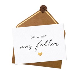 Joli Coon “Du wirst uns fehlen” Card – Farewell Card for Colleagues – A6 with Natural Envelope and Wax Seal, German Lettering