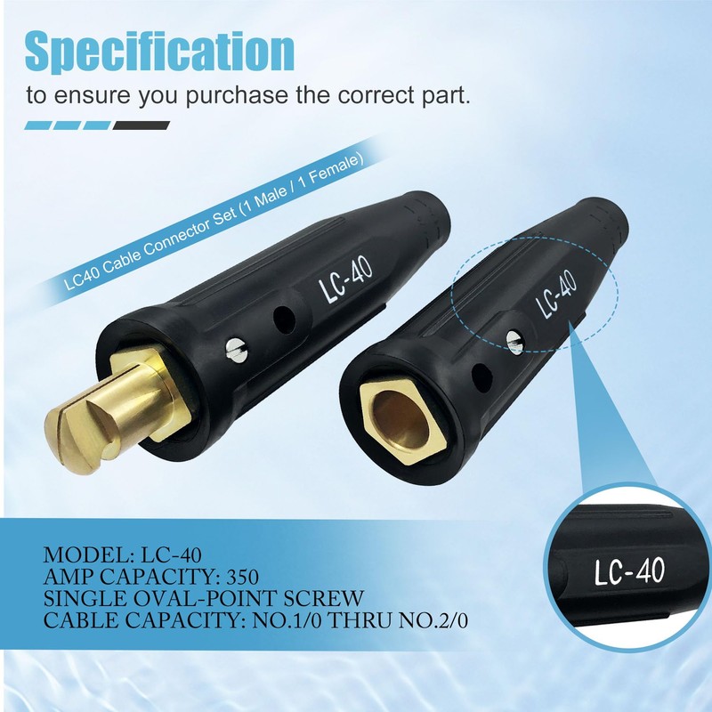 LC-40 Welding Cable Quick Connector Set, Black Male and Female