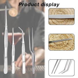 4PCS Kitchen Fine Tweezer Tongs, Stainless Steel 16cm & 30cm Cooking Tweezers Sets with Precision Serrated Tips, Professional Kitchen Long Tweezer for Cooking, Repairing, Sea Food and BBQ