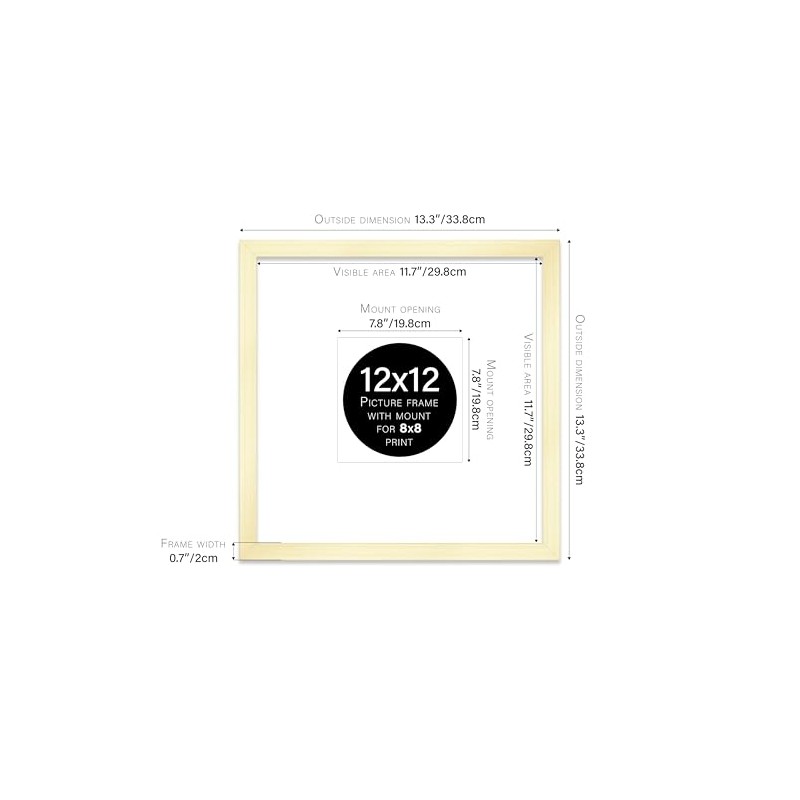 12x12" Square Picture Frame, Display Pictures 8x8" With Mat or