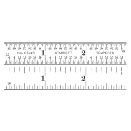 Starrett Spring Tempered Steel Rule with Satin Chrome Finish, Quick Reading, and Inch Graduation - 3" Length, 4R Graduation Type, 3/64" Thickness - C604R-3