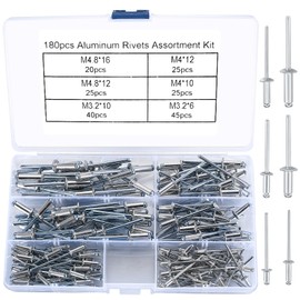 180 Pcs Aluminum Blind Rivets, Pop Rivets Assortment Kit, Flange Blind Rivets with Steel Shaft Mandrel Assortment Kit for Fixing Component Construction Fasteners Furniture- M3.2/M4/M4.8