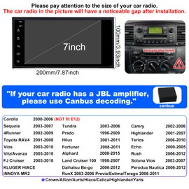 Car Radio for Corolla 2003-2008 Camry 2002-2006 RAV4 2001-2005, For 4Runner 2003-2009 for Tundra 2003-2006 for Sequoia 2003-2007 for Highlander 2001-2007, For JBL Touch Screen Stereo, Wireless Carplay