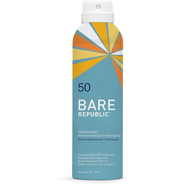 Bare Republic Clearscreen Sunscreen SPF 50 Sunblock Spray, Water Resistant with an Invisible Finish, 6 Fl Oz Each, 2 Pack