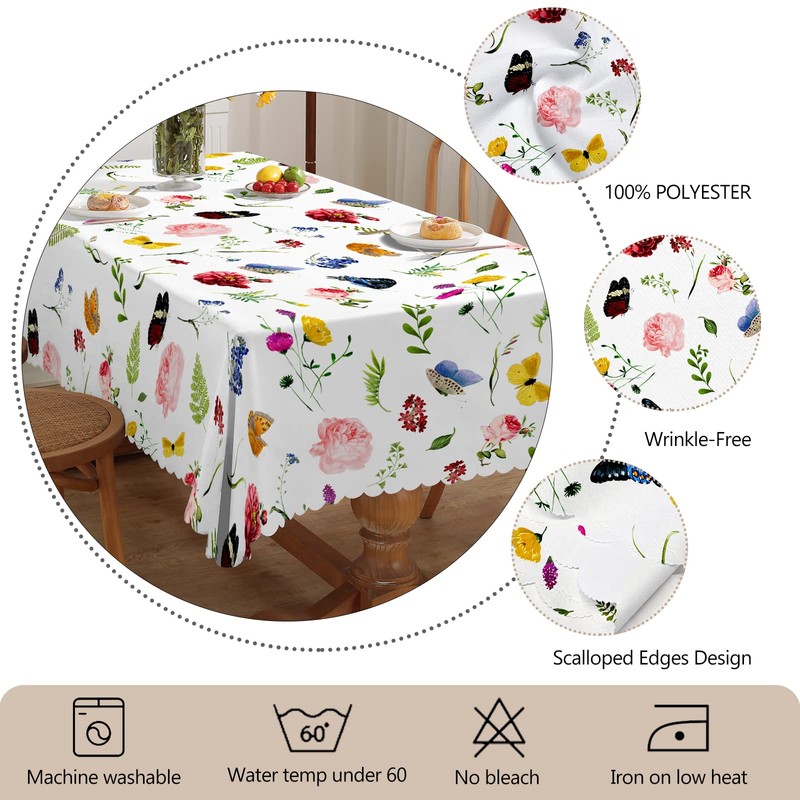 iEvery Floral Tablecloth Wipe Clean Rectangular, Polyester Wipeable Table Cloth
