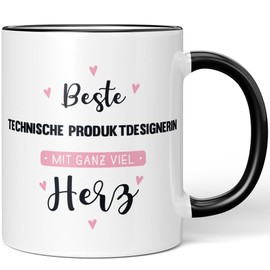 JUNIWORDS Tasse, Beste Technische Produktdesignerin, mit ganz viel Herz, Schwarz (6065757)