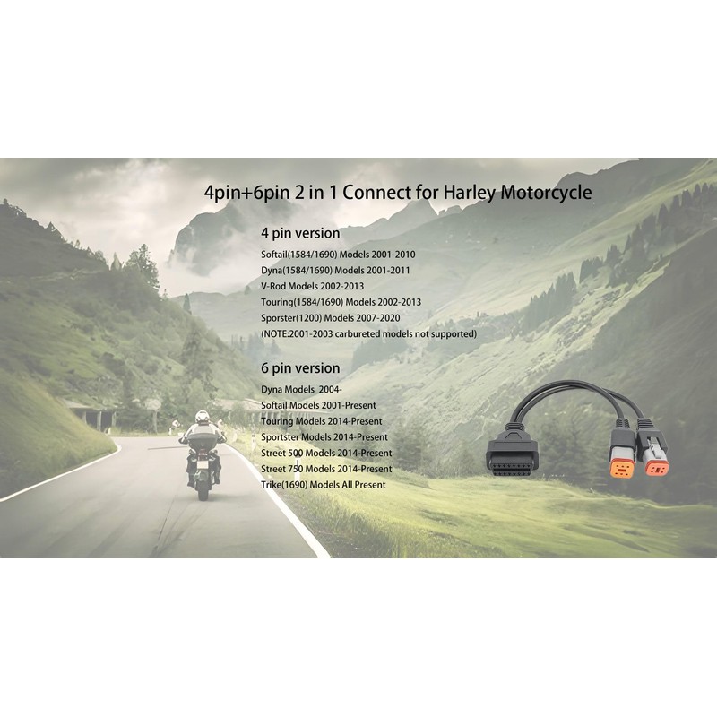 Yalgdlen 4pin+6pin 2 in 1 Connect for OBD Harley Motorcycle