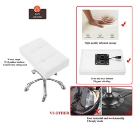 Kaleurrier Heavy Duty Stools with Wheels 400lb Backless Height Adjustable Stool - Rolling Stools Swivel Chair for Counter Bar Salon Office Home Kitchen Lab Clinic (Rolling Casters, White)