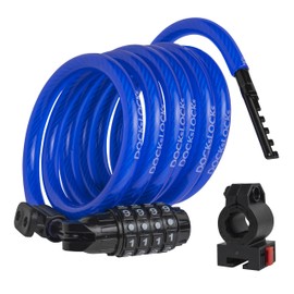 DockLocks Security Cable Lock Set (4' or 6') Coiled, Keyless Resettable Combination, Mounting Bracket, Portable and Compact for Bikes, Scooters 6ft