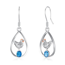 Shusukue 925 Sterling Silver Chicken Dangle Earrings Animal December Birthstone Earrings Farm Hen Chicken Jewelry Thanksgiving Gifts for Women (with Gift Box)