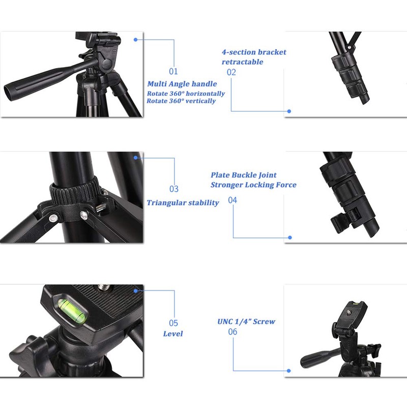 JUSTOP Lightweight Tripod Stand With Phone Holder, Aluminum, For Phone,
