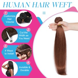 Elailite Human Hair Bundles Weave Hair Extensions Real Human Hair Straight 1 Bundle 100g - #33 Dark Auburn - 20 Inch