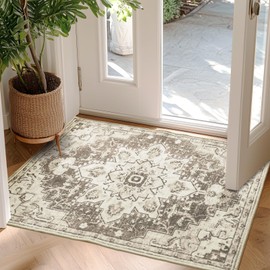 XWZO - Alfombra de área de 2 x 3 pulgadas para entrada, suave y lavable, estilo clásico, diseño floral, cubierta de piso antideslizante, ultra fina de pelo bajo, tapete de puerta interior para