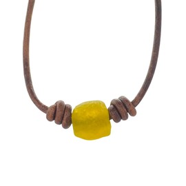 Mens Surfer Sea Glass Necklace - Men Surfing Seaglass Waterproof, Hawaii Jewelry, Hawaiian Vibes, Women Cute Choker, Beach Aesthetic Accessories, African Ocean Recycle Bead, Summer (Yellow)