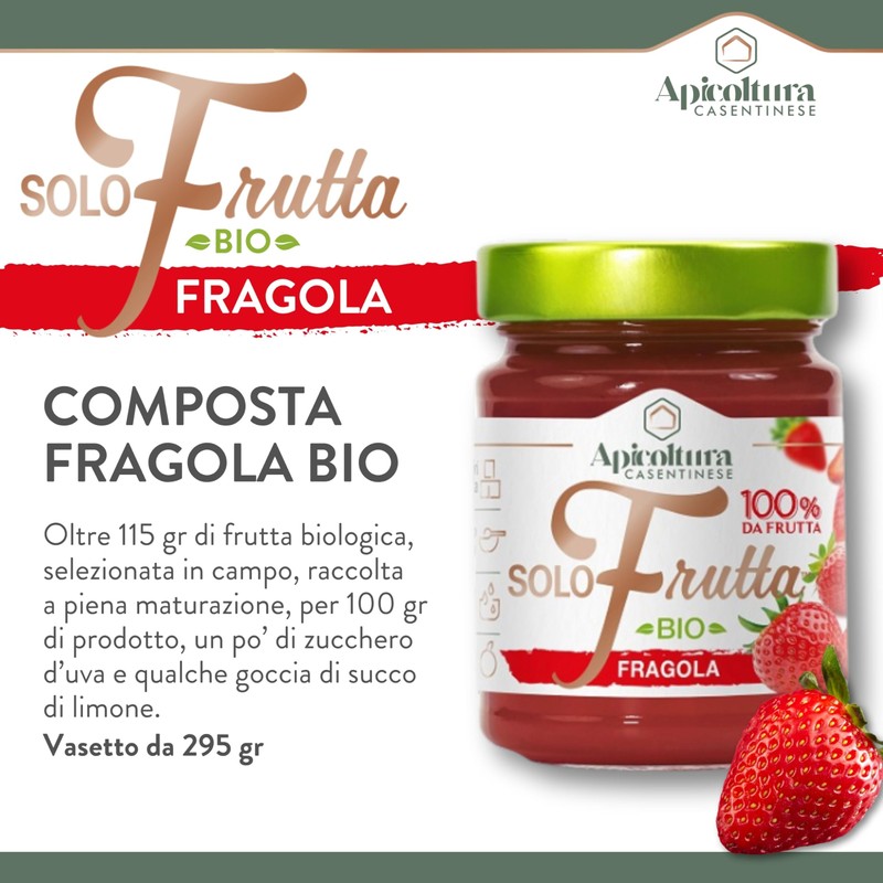 Apicoltura Casentinese, Solofrutta Bio Fragola, Composta 100% Frutta Biologica, Vasetto