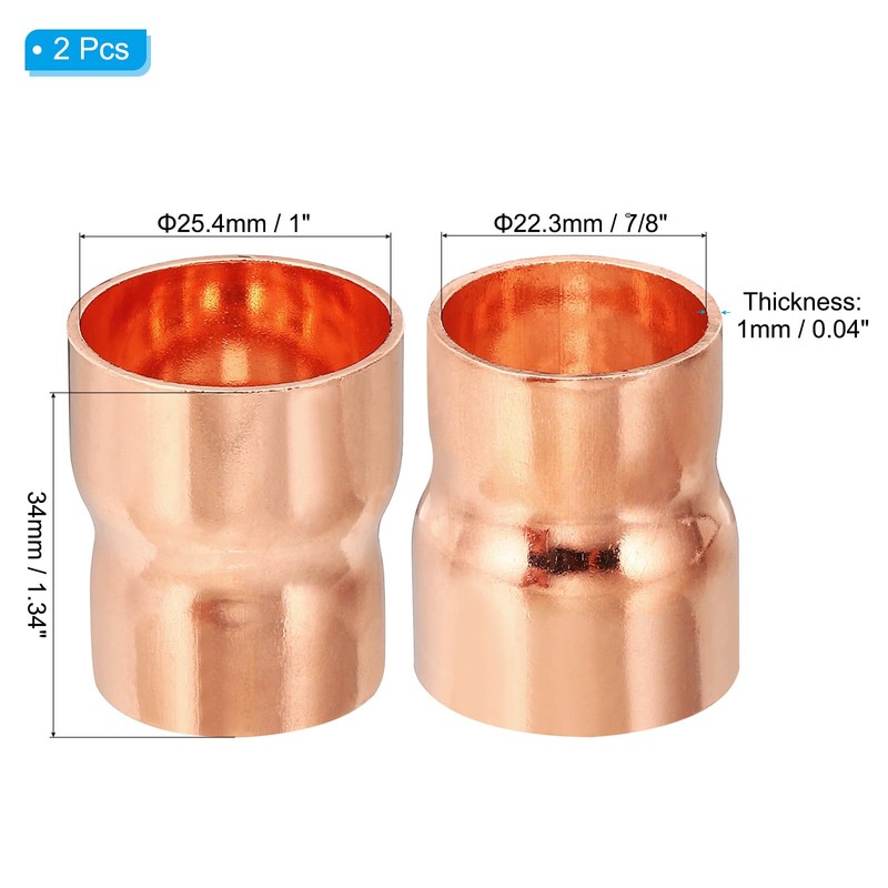 PATIKIL 1" to 7/8" ID Copper Reducer Pack of 2