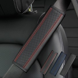 Seat Belt Cover, AUTOXBERT 1 Pcs Car SeatBelt Covers PU Leather Seat belt Strap Cover Soft and Comfortable Seatbelt Harness Pads (Red）