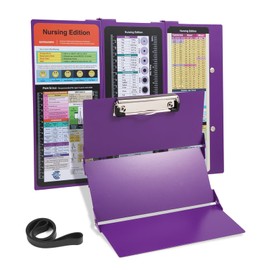 Nursing Clipboard with Nursing and Medical Edition Cheat Sheets 3 Layers Foldable Nurse Clip Boards Notepad for Students, Nurses and Doctors (Purple)
