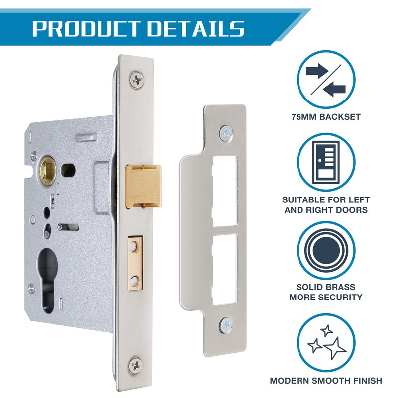 DIDA® Polished Chrome Euro Barrel Sashlock 75mm, Euro Sash Lock