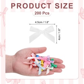 MECCANIXITY 200 Pcs Mini Ribbon Bow 1.8 Inch Mini Fabric Satin Ribbon Flower Bows for Craft DIY Sewing Wedding Birthday Party White