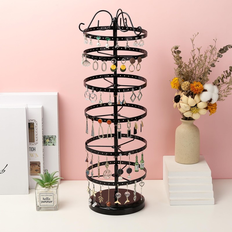 SNBBGT 6 Tier Metal Rotating Earring Holder Organizer,Adjustable Hoop Storage