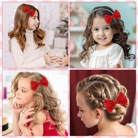 Ouligay 2 Pcs Sparkly Red Hair Bow,Sequin Christmas Bows for Girls,Baby Bow Clips,Bow Barrettes for Toddler Girls,Red Hair Accessories for Daily Weding Christmas Thanksgiving Hair Accessories